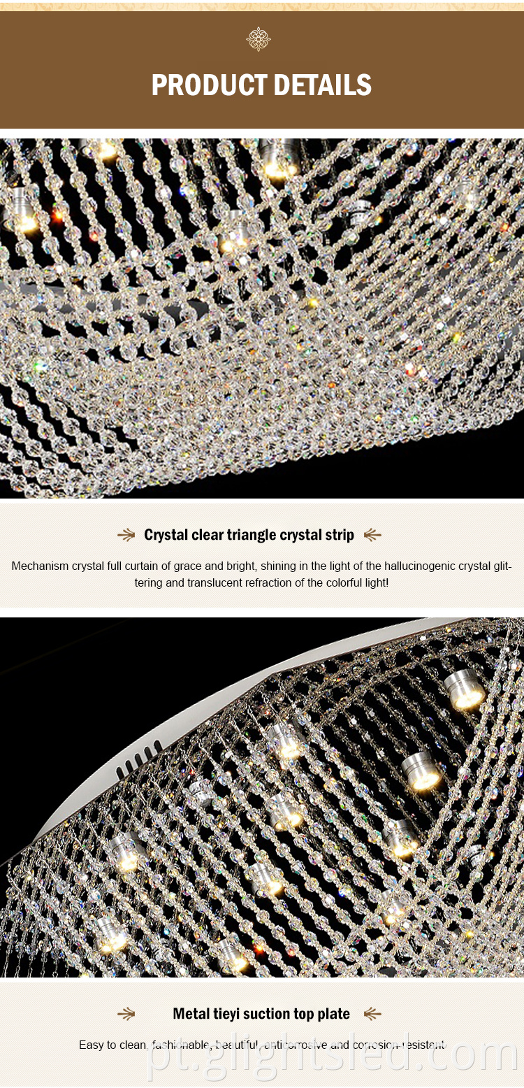 Cristal de aço inoxidável de primeira qualidade na China lustre de teto alto para decoração de interiores